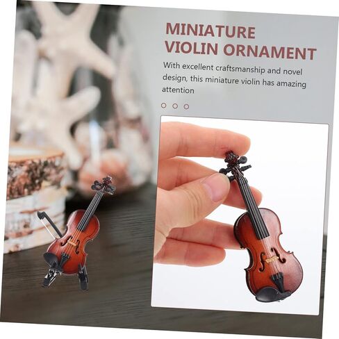 دمية الكمان 1 مجموعة كمان الحلي ديكور صغير 'الآلات الموسيقية سطح المكتب نموذج كمان خشبي صغير في العالم أصغر كمان زينة كمان صغير أداة صغيرة زينة الطفل in Kuwait