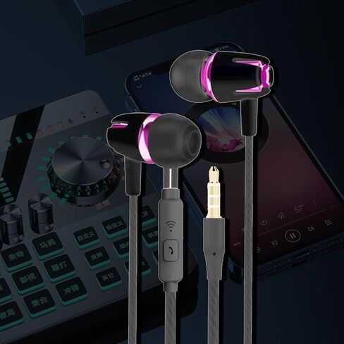 3.5mm Wired Earbuds with Ergonomic Design and Wired Connection,in-Ear Headphones with mic for Music（Black and Purple） in Saudi Arabia