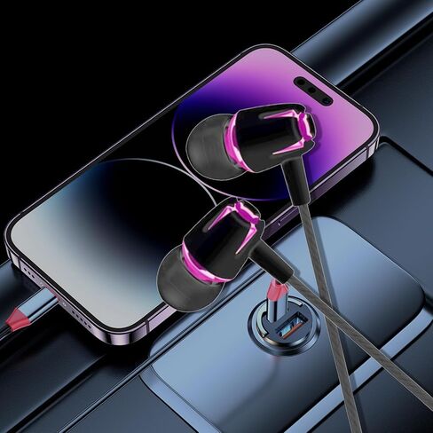 3.5mm Wired Earbuds with Ergonomic Design and Wired Connection,in-Ear Headphones with mic for Music（Black and Purple） in Saudi Arabia