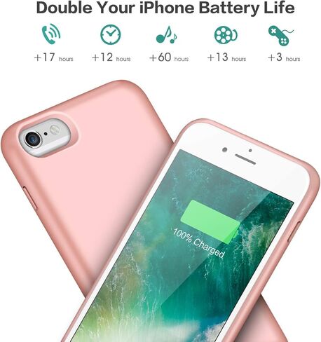 حافظة بطارية لهاتف iPhone 6s/6/8/7/SE(2020/2022)، حافظة شحن قابلة للشحن بقدرة 6000 مللي أمبير في الساعة، حافظة شاحن بطارية خارجية لهاتف iPhone 8/7/6s/6/SE(الجيل الثالث والثاني)[4.7 بوصة] - أسود in Kuwait