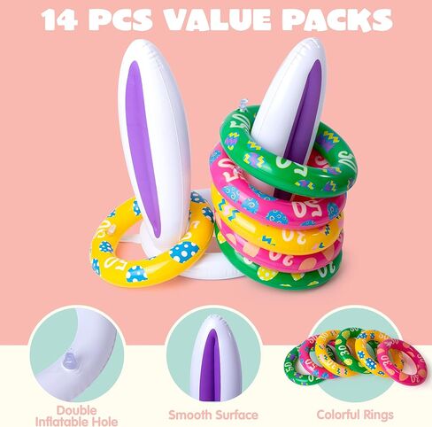 JOYIN Inflatable Bunny Rabbit Ears Ring Toss Game(2 Set &12 Rings), Inflatable Toss Game, Indoor and Outdoor Game for Easter Party Supplies in Saudi Arabia