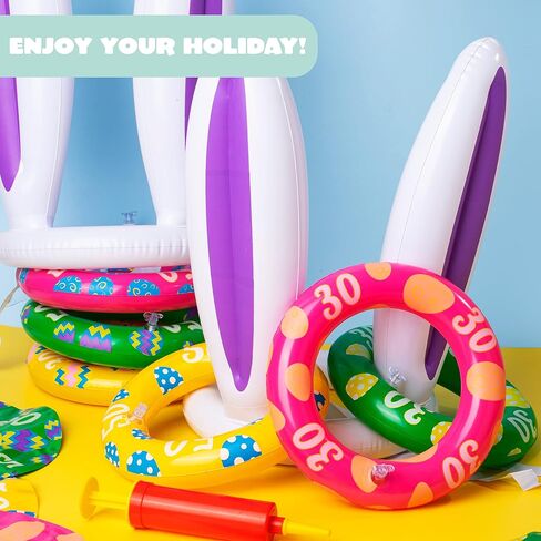 JOYIN Inflatable Bunny Rabbit Ears Ring Toss Game(2 Set &12 Rings), Inflatable Toss Game, Indoor and Outdoor Game for Easter Party Supplies in Saudi Arabia