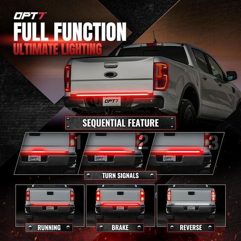 OPT7 60" Redline Parlux Triple Row LED Tailgate Light Bar w/Sequential Amber Turn Signal, Weatherproof Rigid Aluminum Frame Light Strip for Trucks, Pickup - Full Function Reverse Brake Running in Saudi Arabia
