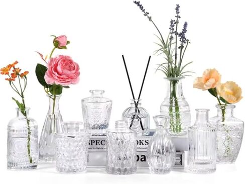 Glass Bud Vases Set of 10, Bud Vases in Bulk, Small Flower Vases, Wedding Centerpiece Table Decorations, Bud Vase, Vintage vase, Small Vases for Flowers, Flower Vases for Centerpieces. in Saudi Arabia