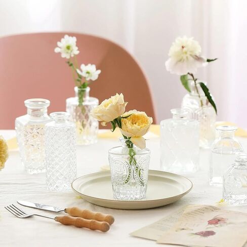 Glass Bud Vases Set of 10, Bud Vases in Bulk, Small Flower Vases, Wedding Centerpiece Table Decorations, Bud Vase, Vintage vase, Small Vases for Flowers, Flower Vases for Centerpieces. in Saudi Arabia