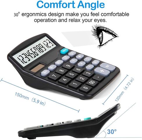 5 عبوات من الآلات الحاسبة ذات شاشة كبيرة للمكتب، آلة حاسبة تعمل بالطاقة الشمسية، آلة حاسبة مكتبية أساسية مكونة من 12 رقمًا (أسود) (بطارية AA متضمنة) in Kuwait