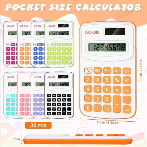 Treela 30 Pcs Pocket Size Calculator for Students Bulk Mini Handheld Calculator Basic Standard Calculators with Button Battery 8 Digit Display Desktop Calculator for 100 Days of School(Mixed Color) in Saudi Arabia