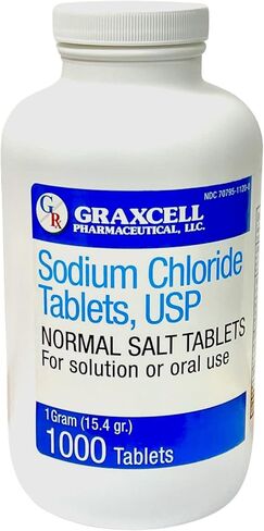Sodium Chloride Tablets 1gm | Electrolyte Salt Pills for POTS Syndrome and Dysautonomia Support | Rapid Rehydration, Natural Ingredients | (15.4gr.) | 100 Count | Made in The USA in Saudi Arabia