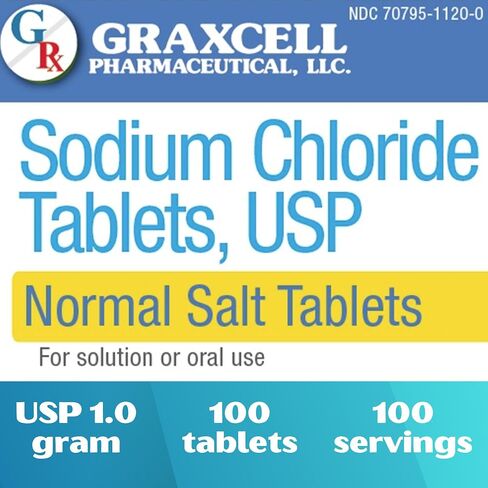 Sodium Chloride Tablets 1gm | Electrolyte Salt Pills for POTS Syndrome and Dysautonomia Support | Rapid Rehydration, Natural Ingredients | (15.4gr.) | 100 Count | Made in The USA in Saudi Arabia