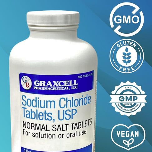 Sodium Chloride Tablets 1gm | Electrolyte Salt Pills for POTS Syndrome and Dysautonomia Support | Rapid Rehydration, Natural Ingredients | (15.4gr.) | 100 Count | Made in The USA in Saudi Arabia