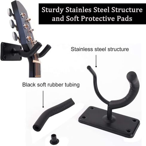 شماعة جيتار، قطعتان من حامل رف تثبيت على الحائط للجيتار، خطافات حائط للجيتار الكهربائي الصوتي والباس، القيثارة، المندولين، البانجو، الجيتار الكلاسيكي وجميع الآلات الوترية، أسود in Kuwait