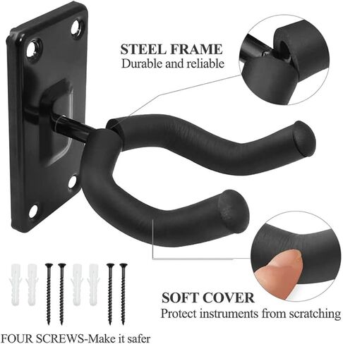 شماعة جيتار، قطعتان من حامل رف تثبيت على الحائط للجيتار، خطافات حائط للجيتار الكهربائي الصوتي والباس، القيثارة، المندولين، البانجو، الجيتار الكلاسيكي وجميع الآلات الوترية، أسود in Kuwait