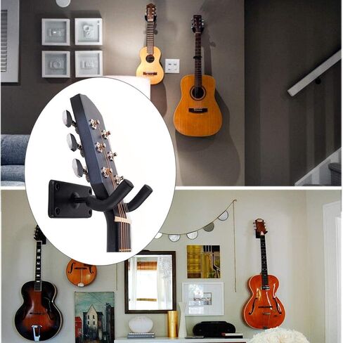 شماعة جيتار، قطعتان من حامل رف تثبيت على الحائط للجيتار، خطافات حائط للجيتار الكهربائي الصوتي والباس، القيثارة، المندولين، البانجو، الجيتار الكلاسيكي وجميع الآلات الوترية، أسود in Kuwait