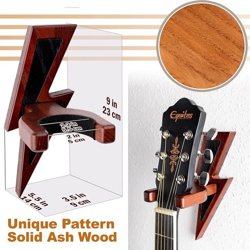 TESLYAR Guitar Holder Wall Mount Ash Wood Wooden Guitar Hanger Hook Stand Rack Guitar Hanger for Electric Classic Acoustic and Bass Guitar Musical Instruments Hardwood (Mahogany) in Kuwait