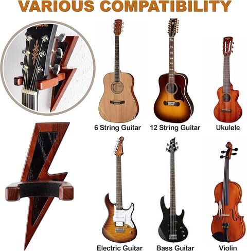 TESLYAR Guitar Holder Wall Mount Ash Wood Wooden Guitar Hanger Hook Stand Rack Guitar Hanger for Electric Classic Acoustic and Bass Guitar Musical Instruments Hardwood (Mahogany) in Kuwait