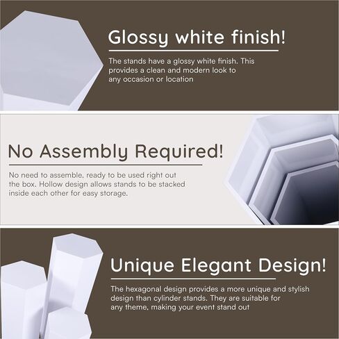 Hexagonal Pedestal Stands - Set of 3 Metal Display Pedestal Stand, Wedding Pedestal Stand, Display Pillars for Parties, White Cake Pedestal Stand (35.4in, 29.6in, 23.6in Tall) in Saudi Arabia