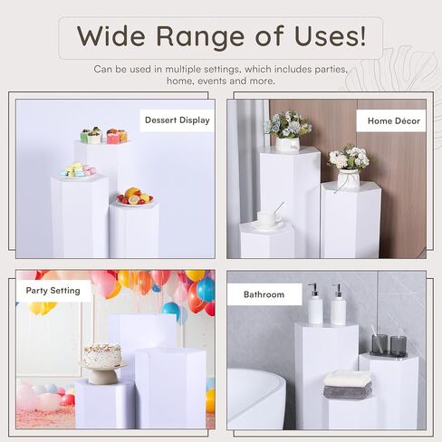 Hexagonal Pedestal Stands - Set of 3 Metal Display Pedestal Stand, Wedding Pedestal Stand, Display Pillars for Parties, White Cake Pedestal Stand (35.4in, 29.6in, 23.6in Tall) in Saudi Arabia
