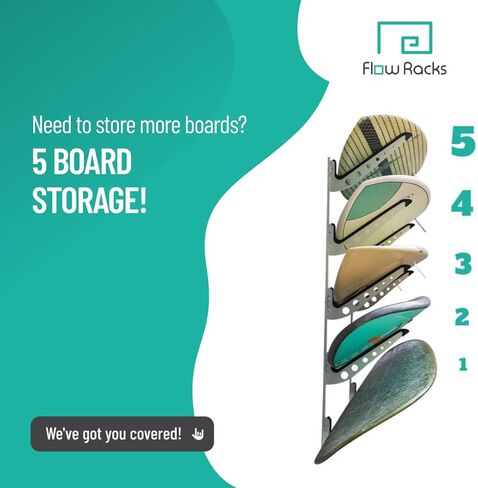 5 رفوف لركوب الأمواج قابلة للتعديل على الحائط لركوب الأمواج أو لوح التزلج أو تخزين لوح التزلج على الجليد في منزلك أو المرآب in Kuwait