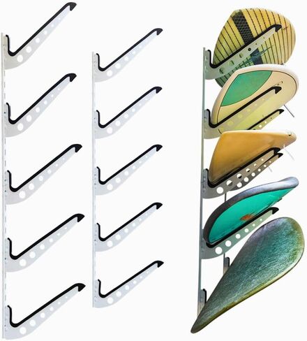 5 رفوف لركوب الأمواج قابلة للتعديل على الحائط لركوب الأمواج أو لوح التزلج أو تخزين لوح التزلج على الجليد في منزلك أو المرآب in Kuwait