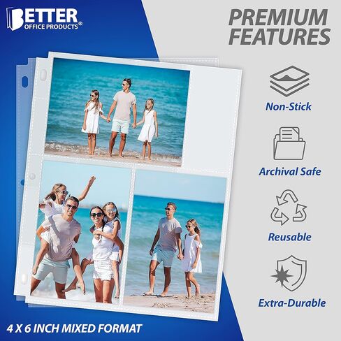 أوراق إعادة تعبئة ألبوم الصور من Better Office Products، تنسيق مختلط 4 × 6 بوصة، ثقيل الوزن، عبوات صور مكونة من 3 حلقات شفافة ماسية، 150 صورة إجمالية (25 حزمة) in Saudi Arabia