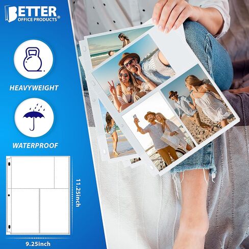 أوراق إعادة تعبئة ألبوم الصور من Better Office Products، تنسيق مختلط 4 × 6 بوصة، ثقيل الوزن، عبوات صور مكونة من 3 حلقات شفافة ماسية، 150 صورة إجمالية (25 حزمة) in Saudi Arabia