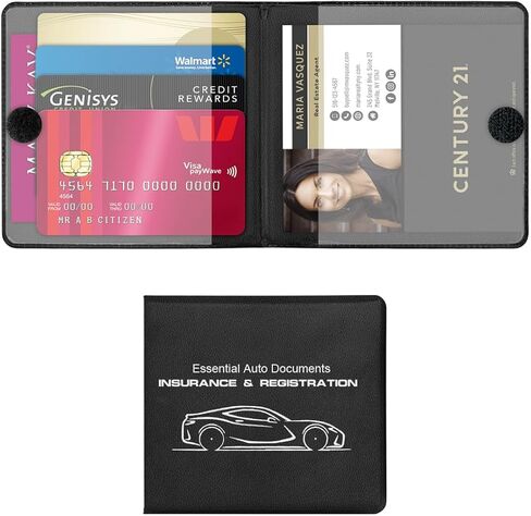 حامل تسجيل وتأمين السيارة، منظم صندوق قفازات تلقائي مكون من قطعتين مع إغلاق مغناطيسي، ضروري للسيارات لرخصة القيادة والبطاقات، عالمي لدراجة نارية شاحنة الدفع الرباعي (أسود) in Kuwait