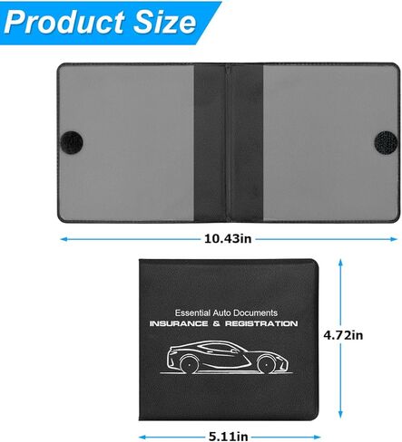 حامل تسجيل وتأمين السيارة، منظم صندوق قفازات تلقائي مكون من قطعتين مع إغلاق مغناطيسي، ضروري للسيارات لرخصة القيادة والبطاقات، عالمي لدراجة نارية شاحنة الدفع الرباعي (أسود) in Kuwait