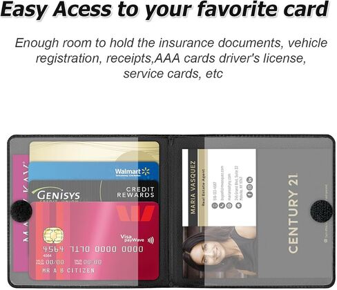 حامل تسجيل وتأمين السيارة، منظم صندوق قفازات تلقائي مكون من قطعتين مع إغلاق مغناطيسي، ضروري للسيارات لرخصة القيادة والبطاقات، عالمي لدراجة نارية شاحنة الدفع الرباعي (أسود) in Kuwait