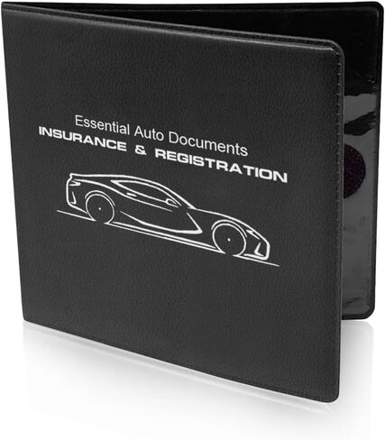 حامل تسجيل وتأمين السيارة، منظم صندوق قفازات تلقائي مكون من قطعتين مع إغلاق مغناطيسي، ضروري للسيارات لرخصة القيادة والبطاقات، عالمي لدراجة نارية شاحنة الدفع الرباعي (أسود) in Kuwait