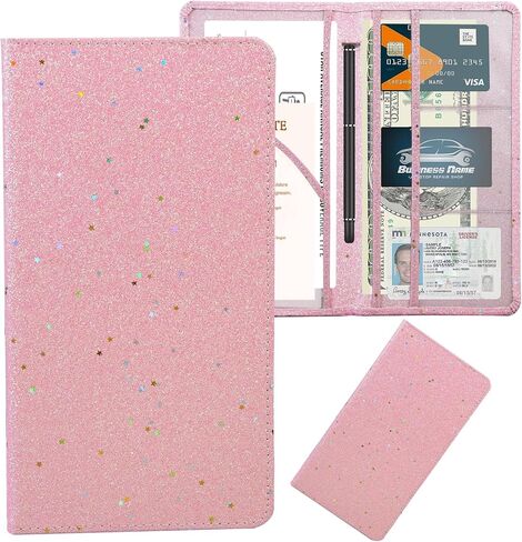 حامل بطاقة تسجيل السيارة والتأمين، صندوق القفازات التلقائي، منظم المستندات، حافظة ترخيص السيارة من جلد البولي يوريثان مع 7 مقصورات وأخدود القلم والإغلاق المغناطيسي (رخام) in Kuwait