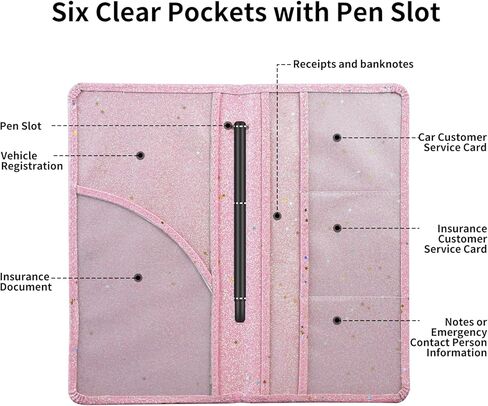 حامل بطاقة تسجيل السيارة والتأمين، صندوق القفازات التلقائي، منظم المستندات، حافظة ترخيص السيارة من جلد البولي يوريثان مع 7 مقصورات وأخدود القلم والإغلاق المغناطيسي (رخام) in Kuwait