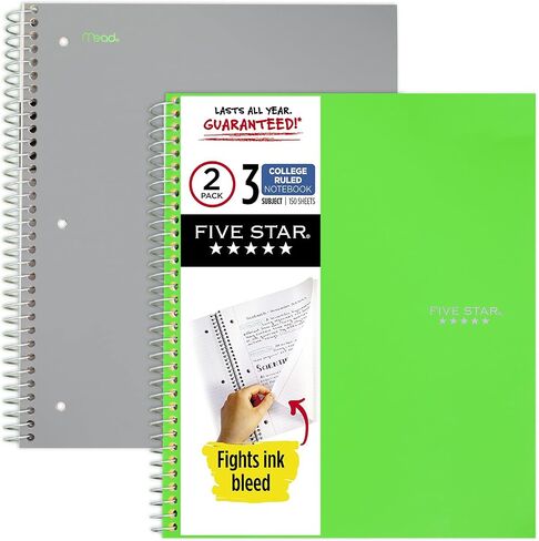 Five Star Spiral Notebooks, 3 Subject, College Ruled Paper, 150 Sheets, 11" x 8-1/2", Assorted Colors, 6 Pack (73479) in Saudi Arabia