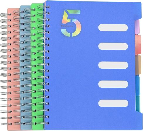 5 Subject Notebook, 4 Pcs 4 Color 10 Inch x 7 Inch B5 Spiral Notebook With Waterproof Plastic Softcover, 300 Pages 80 Gsm College Ruled Papers With 5 Sheets Colorful Movable Dividers (4 Color) in Saudi Arabia