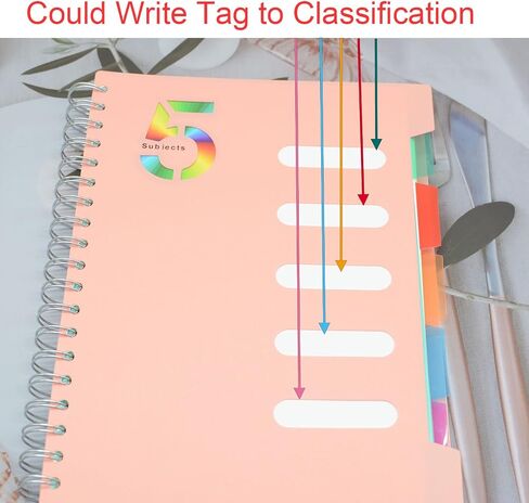 5 Subject Notebook, 4 Pcs 4 Color 10 Inch x 7 Inch B5 Spiral Notebook With Waterproof Plastic Softcover, 300 Pages 80 Gsm College Ruled Papers With 5 Sheets Colorful Movable Dividers (4 Color) in Saudi Arabia
