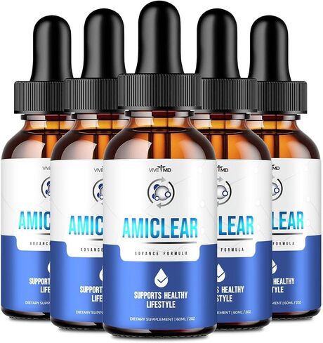 Amiclear Drops Advanced Support Official Formula - Dietary Supplement Drops - Extra Strength with Hawthorn Berry Organic, Horse Chestnut Extract, Grape Seed Extract Reusable Dropper Included (5 Pack) in Saudi Arabia