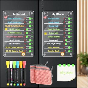 Acrylic Magnetic Erasable Chore Chart for Fridge for Kids, 8"X12" Clear Magnetic Calendar Dry Erase Board to Do List for Refrigerator, Full Focus Planner with 10 Slider Magnets