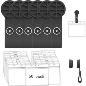 50 Pack Strong Magnetic ID Badge Holder with Horizontal PVC Name Badge Holder Reusable Suitable for Conferences, Gatherings, Temporary Worker ID Holder, etc (Black*50)