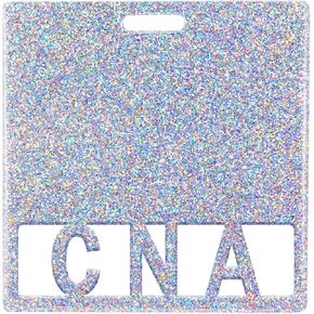 Plifal CNA Badge Buddy Card Holder - Certified Nursing Assistant Glitter Sliver Nurse Accessories Horizontal ID Name Identification Tags for Hospital Medical Student Work