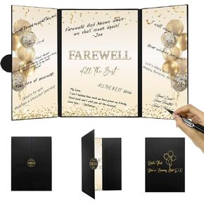DARUNAXY Black Gold Farewell Party Decorations, Farewell We Will Miss You Alternative Signature Guest Book for Men Women Going Away Gifts Signing Card Board for Retirement Graduation Party Supplies