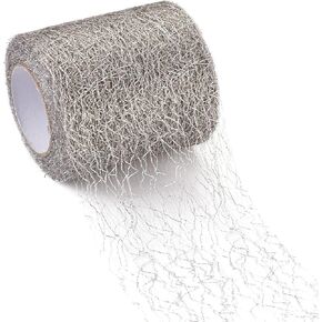 Pandahall 20 Yards Spider Web Lace Net 3 Inches Silver Mesh Ribbon Roll Big Hole Tulle for DIY Craft Flower Gift Packaging Skirt Making Door Curtain Background