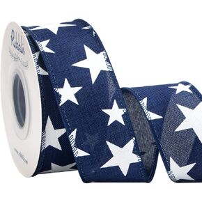 Ribbli Patriotic Wired Ribbon, Royal Blue with White Stars Ribbon, 2-1/2 Inch x 10 Yard 4th of July Ribbon for Wreaths,Crafts,Big Bows,Gift Wrapping,Outdoor Decoration