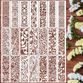 Stencils for Crafts Reusable Texture Stencils Background Stencil Leaf Floral Templates for Painting on Wood Furniture Card Canvas Paper Scrapbook(Border Stencil03-18p)