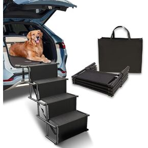 Dog Stairs for Large Dogs - Extra Wide Dog Steps for Car Big Size, SUV & Trucks - Glow in The Dark Marking - Foldable Dog ramp for Car - Non-Slip Surface - Dog ramps for Large Dogs - 4 Steps