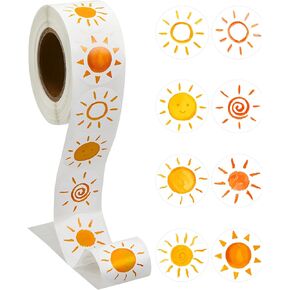 Henoyso 1 Roll 500 Pcs First Trip Around The Sun Stickers for Kids Sunshine Birthday Party Favor Stickers 8 Styles Cute Self Adhesive Labels for Boys Girls Baby Shower Party
