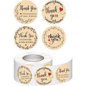 500PCS 1.5 Inch Kraft Paper Stickers Thank You for Supporting My Small Business Stickers with 4 Different Patterns Adhesive Decoration Round Labels for Bakeries, Crafters & Small Business Owners