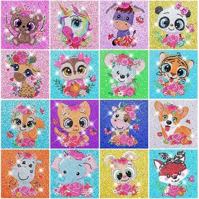 Estune 16 Pieces Diamond Art Kits Diamond Art 5D DIY Animals DIY Painting by Number Kits for Beginners Wall Decoration, 6 x 6 Inc(Classic Style)