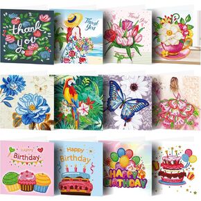 12pcs 5D DIY Diamond Painting Birthday Greeting Card - Rhinestone Embroidery Arts Craft Cards Kits For Birthday Thanksgiving Christmas Crafts Gift
