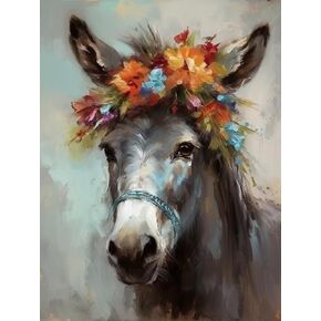 Generic Donkey and Flower,Funny Cute Donkey 5D Adult Diamond Art,DIY Diamond Art Painting Kits for Decor Canvas 11.7x19.7inch/40x50cm