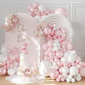 Pink Balloon Arch Kit 108Pcs Double Stuffed Balloons Garland Including Pink Pearl White Macaron Pink Balloons Different Size for Wedding Birthday Baby Shower Bachelorette Party Decorations