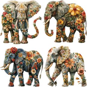 Flower Elephant Iron on Transfer Patches Decorative Floral Animal Sticker Appliques Iron on Vinyl Colorful Decals for Clothing Bags Pillow Cases Art Decorations Set of 4